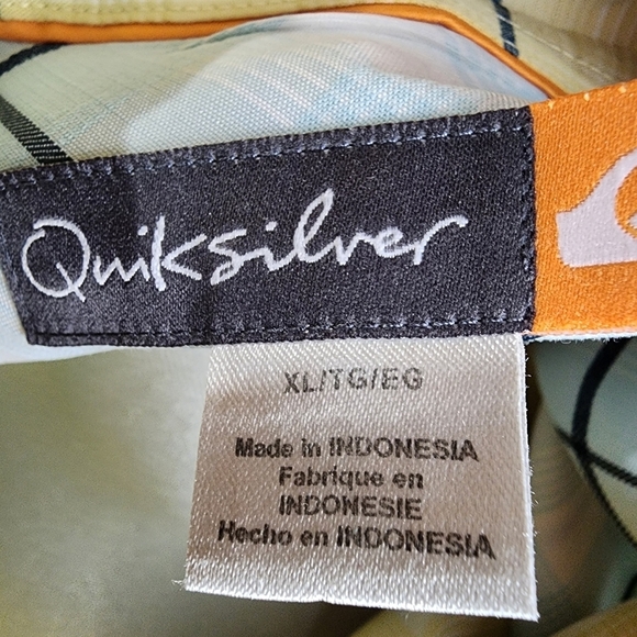 Quicksilver Plaid Button Front Shirt Short Sleeve Yellow Navy White Size XL - Picture 3 of 16